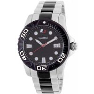 Calibre Mens Akron Swiss Made Movement Watch Two Tone Stainless Steel Strap Black Dial – Silver & Gold – One Size