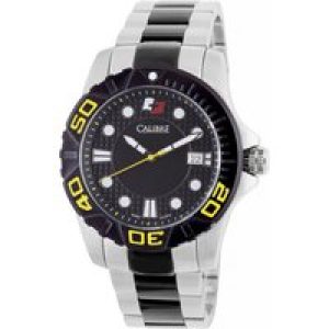 Calibre Mens Akron Swiss Made Movement Watch Two Tone Stainless Steel Strap Black Dial – Silver & Gold – One Size