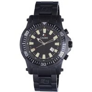 Calibre Mens Hawk Date Swiss Made Movement Watch Black Stainless Steel Strap Dial – One Size