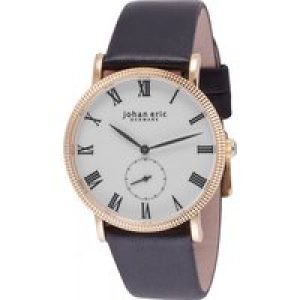 Johan Eric holstebro Mens watch, rose gold case, white dial, black leather – One Size