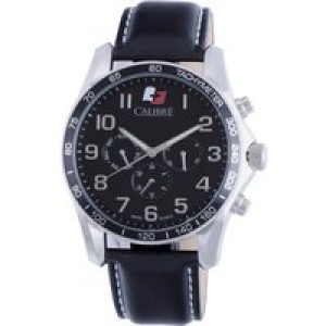 Calibre Mens Buffalo Swiss Made Movement Watch Black Leather Calfskin Strap Dial – One Size