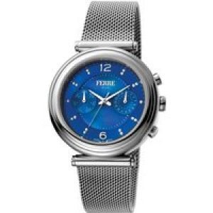 Ferre Milano Womens FM1L081M0051 Watch with Silver Strap and Blue Dial – One Size