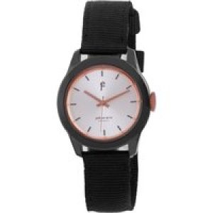 Johan Eric : Naestved, Mens, Silver sunray dial Watch w rose gold IP hands & indexes, Sporty black canvas – One Size