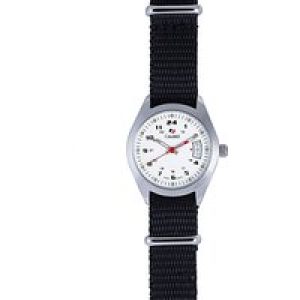 Calibre WoMens Trooper Lady Swiss Made Movement Watch Black Canvas Strap White Dial – One Size