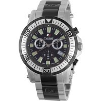 Calibre Mens Hawk Chrono Swiss Made Movement Watch Silver Stainless Steel Strap Black Dial - One Size - Image 2