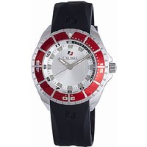 Calibre Mens Sea Knight Swiss Made Movement Watch Black Rubber Strap Silver Dial – One Size