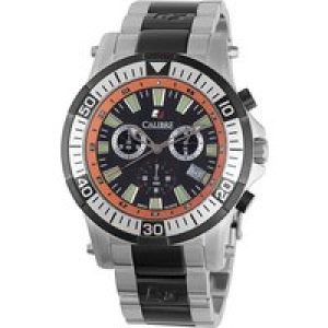Calibre Mens Hawk Chrono Swiss Made Movement Watch Silver Stainless Steel Strap Black Dial – One Size