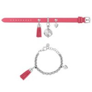 Furla WoMens White Dial Chain Calfskin Leather Set Watch – Pink – One Size