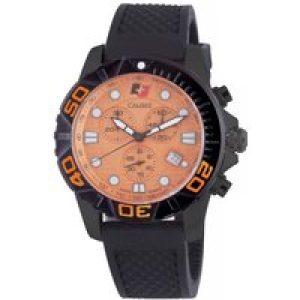 Calibre Mens Akron Swiss Made Movement Watch Black Rubber Strap Orange Dial – One Size