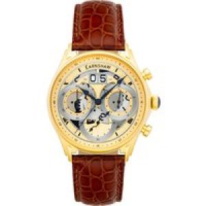 Thomas Earnshaw Nasmyth Grande Date Chronograph Mens Japanese Quartz 43mm Gold Watch with Genuine Leather Strap – One Size