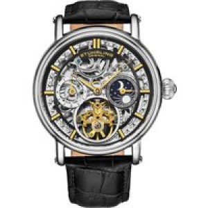 Stührling Mens Macrocosm 4000 Automatic 43mm Skeleton with Dual Time – Black – One Size