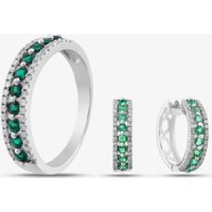 9ct White Gold Emerald & Diamond Three Row Jewellery Set