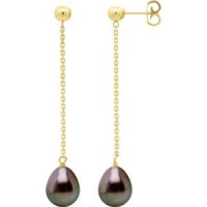 Ateliers Saint Germain Womens Hanging Earrings – Real Cultured Tahiti Pearls Pear 8-9 mm – Gold – One Size