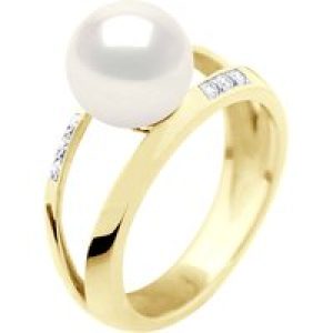 Ateliers Saint Germain Womens Ring Jewelry 0,06 Cts – Yellow Gold – Real Cultured Freshwater Pearl Round 8-9 mm – White – Size T 1/2