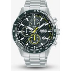 Lorus Mens Sports Chronograph Silver Tone Black Sunray Watch RM397HX9