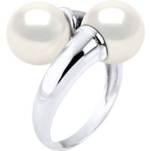 Ateliers Saint Germain Womens Ring You & Me Bulk – 2 Real Cultured Freshwater Pearls Round 9-10 mm – White Silver – Size T 1/2