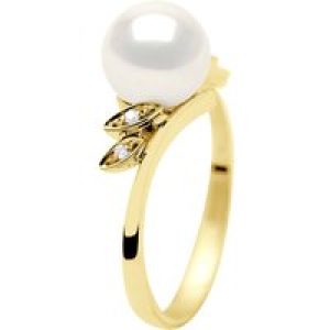 Ateliers Saint Germain Womens Ring Diamonds 0,04 Cts Real Cultured Freshwater Pearl Round 7-8 mm – White Gold – Size T 1/2