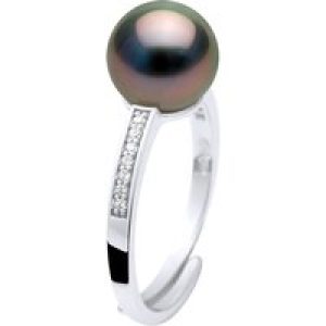 Ateliers Saint Germain Womens Ring Jewelry – Real Cultured Tahiti Pearl Round 8-9 mm – Black Silver – One Size