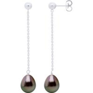 Ateliers Saint Germain Womens Hanging Earrings – Real Cultured Tahiti Pearls Pear 8-9 mm – Silver White Gold – One Size