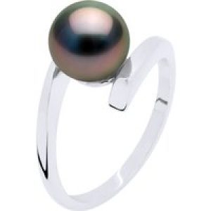 Ateliers Saint Germain Womens Ring Prestige Silver 925 Rhodium plated – Real Cultured Tahiti Pearl Round 7-8 mm – Black – Size T 1/2