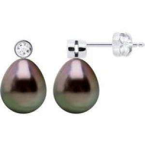 Ateliers Saint Germain Womens Earrings Prestige -Diamonds 0,02 Cts – White Gold – Real Cultured Tahiti Pearls Pear 9-10 mm – Silver – One Size