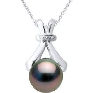 Ateliers Saint Germain Womens Necklace Jewelry Diamond 0.01Cts White Gold and Real Cultured Tahiti Pearl Round 7-8 mm – Black – One Size