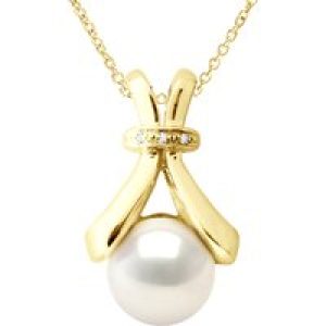 Ateliers Saint Germain Womens Necklace Jewelry Diamond 0.01Cts Yellow Gold and Real Cultured Freshwater Pearl Button 6-7 mm – One Size