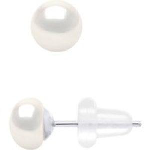 Ateliers Saint Germain Womens Earrings Real Cultured Freshwater Pearls Button 5-6 mm – White White Gold – One Size