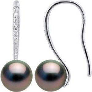 Ateliers Saint Germain Womens Earrings Actual Cultured Tahiti Pearls Spherical 8-9 mm fixed Cubic Zirconia – Black Silver – One Measurement