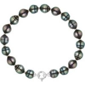 Ateliers Saint Germain Womens Bracelet Real Cultured Tahiti Pearls Circled 9-10 mm – Black White Gold – One Size