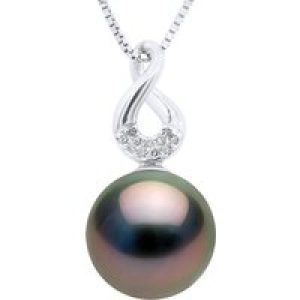 Ateliers Saint Germain Womens Pendant Eight Diamonds 0,03 Cts – Quality HSI – White Gold – Real Cultured Tahiti Pearl Round 9-9 mm – One Size