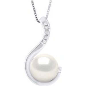 Ateliers Saint Germain Womens Pendant Jewelry 0,06 Cts White Gold and Real Cultured Freshwater Pearl – COLOR NATURAL -Round 9-10 mm – One Size