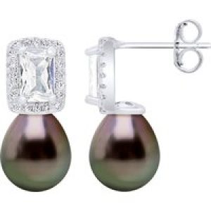 Ateliers Saint Germain Womens Hanging Earrings Real Cultured Tahiti Pearls 8-9 mm – Black Silver – One Size