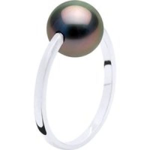 Ateliers Saint Germain Womens Ring – White Gold – Real Cultured Tahiti Pearl Round 8-9 mm – Black – Size O 1/2