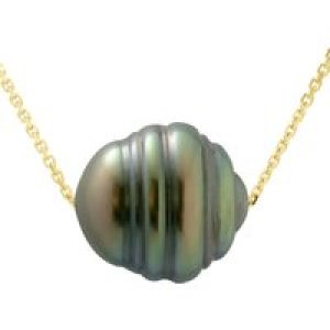 Ateliers Saint Germain Womens Necklace Real Cultured Tahiti Pearl PASSING THROUGH Circled 10-11 mm – Yellow Gold – One Size