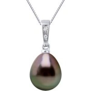 Ateliers Saint Germain Womens Pendant Jewelry Diamonds 0,01 Cts – Real Cultured Tahiti Pearl Pear 9-10 mm – White White Gold – One Size