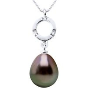 Ateliers Saint Germain Womens Pendant Jewelry 0,01 Cts White Gold 375 and Real Cultured Tahiti Pearl Pear 9-10 mm – One Size