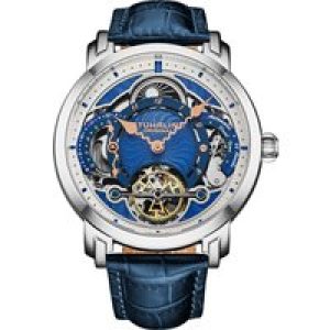 Stührling Mens Celestial Timekeeper 1017 Dual Time Automatic Skeleton Watch – Blue – One Size