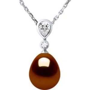 Diadema Womens DROP Necklace Freshwater Pearl Jewelry 9-10 mm Chocolate 925 Silver – One Size