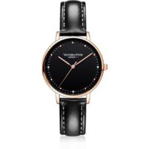 Victoria Hyde London Womens Watch Metropolitan Crystal Leather, black – Black/Gold Stainless Steel – One Size