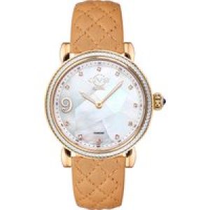 Gv2 Ravenna WoMens MOP Dial Gold Tone Case Tan Quilted Calfskin Leather Watch – Beige – One Size