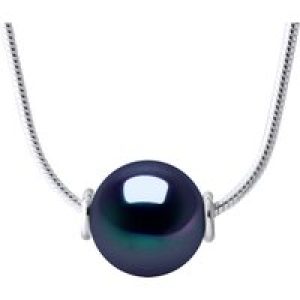 Diadema Womens Freshwater Pearl Necklace 10-11mm Round Mesh Black Serpentine 925 Silver – One Size