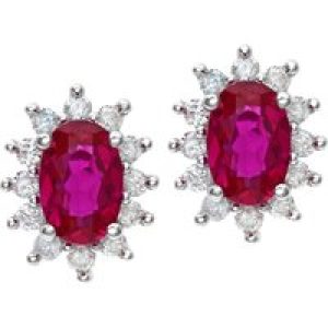 Diamant L’Eternel Womens Round Brilliant 0.25ct Ruby and Diamond 9ct White Gold Oval Cluster Earrings – One Size