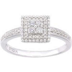 Diamant L’Eternel Womens 9ct White Gold Square Shape Cluster 0.24ct Diamond Ring – Size K