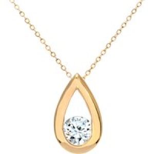 Diamant L’Eternel Womens 9ct Yellow Gold Half Carat Diamond Tear Drop Pendant and 18″ Chain – One Size