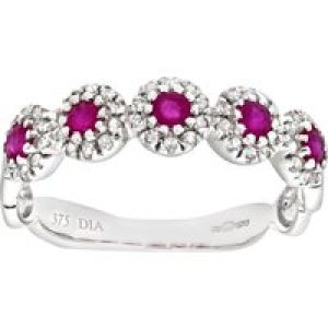 Diamant L’Eternel Womens 9ct White Gold Diamond and Ruby Eternity Ladies Ring – Size V