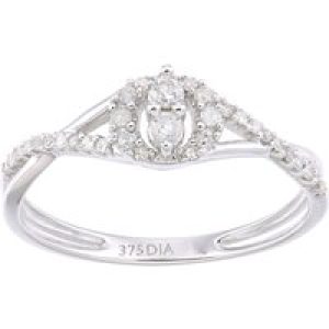 Diamant L’Eternel Womens 9ct White Gold Cluster 0.21ct Diamond Shoulder Ring – Size O