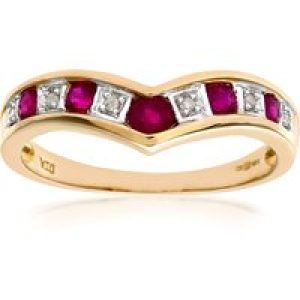 Diamant L’Eternel Womens 9ct Yellow Gold Ladies Diamond and Ruby Ring – Size V