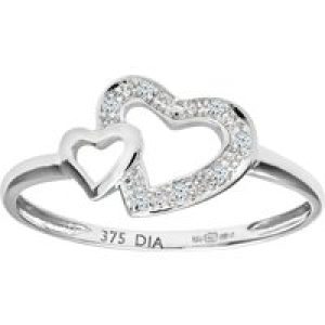Diamant L’Eternel Womens 9ct White Gold Pave Set Diamond Heart In Ring – Size J