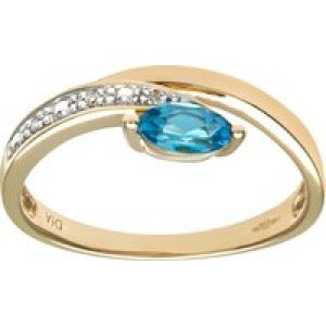 Diamant L’Eternel Womens Ladies 9ct Yellow Gold Diamond & Marquise Blue Topaz Ring – Size O
